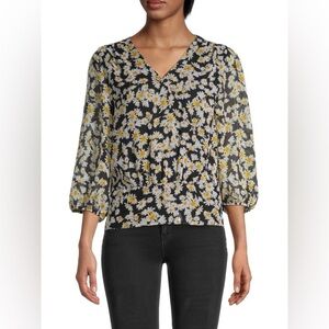 Karl Lagerfeld Paris Floral Splice Black and Yellow Blouse